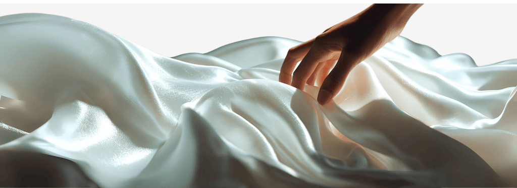 Hand touching smooth white fabric